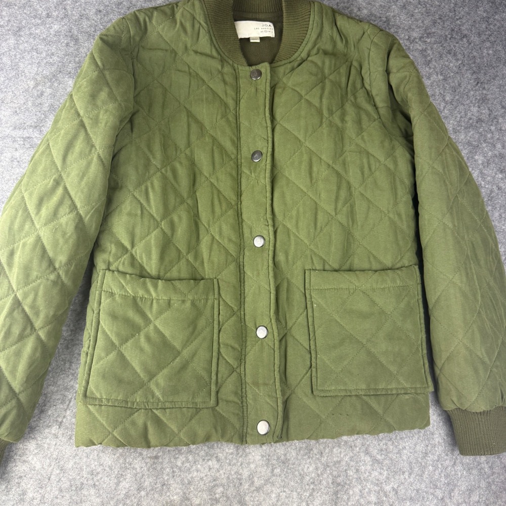 JOA Los Angeles Quilted Bomber Jacket Olive Green Fleece Lined Small KR1425